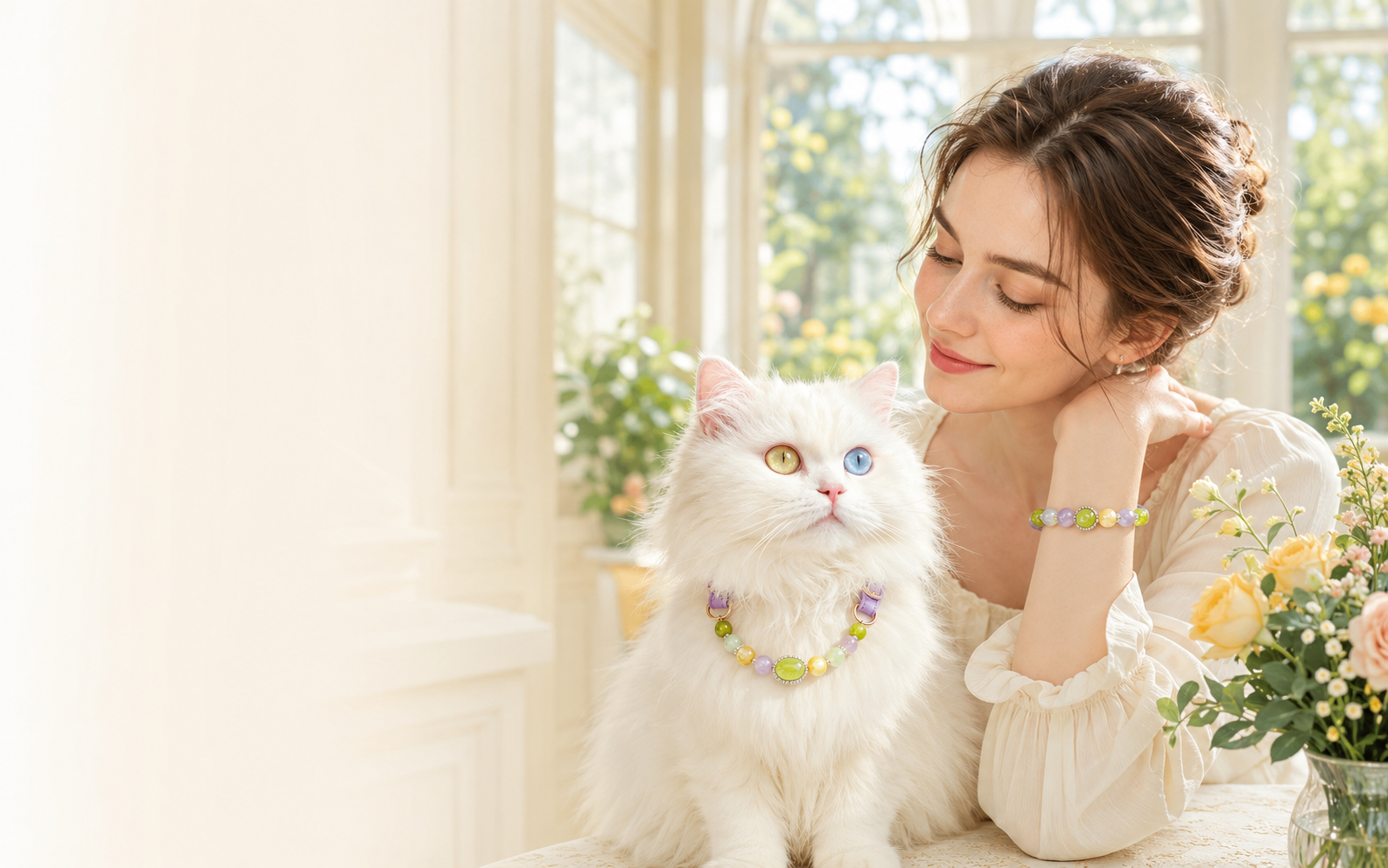 A beloved pet wearing meaningful gemstone-inspired jewelry