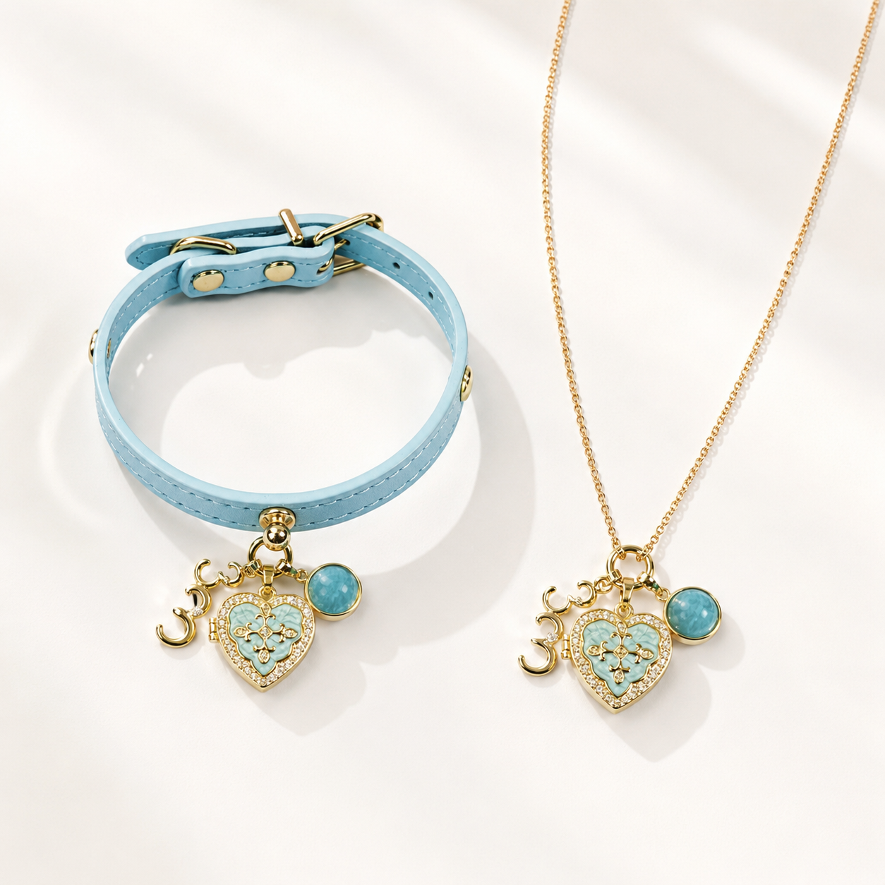 March Amazonite Pet Collar & Matching Necklace