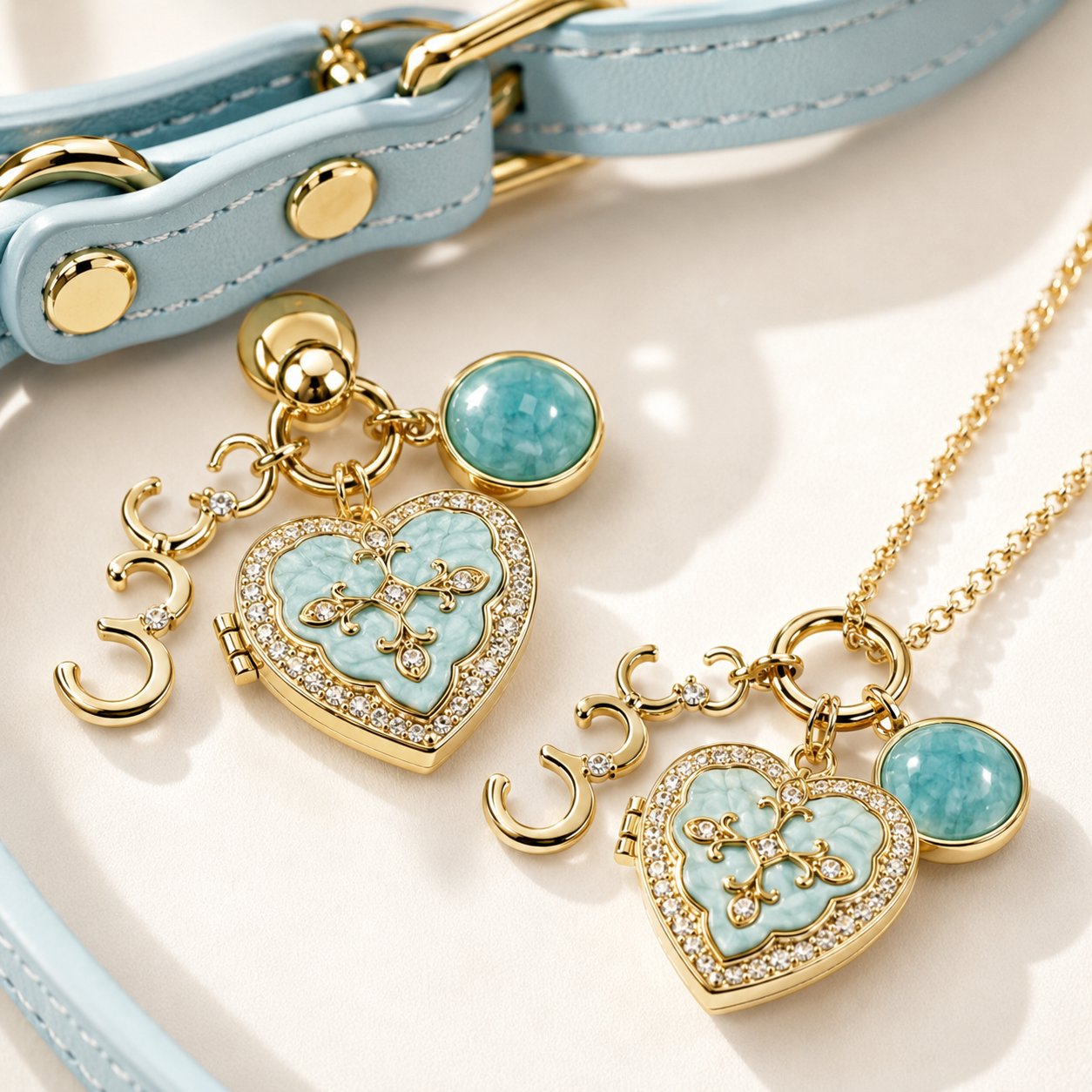 March Amazonite Pet Collar & Matching Necklace