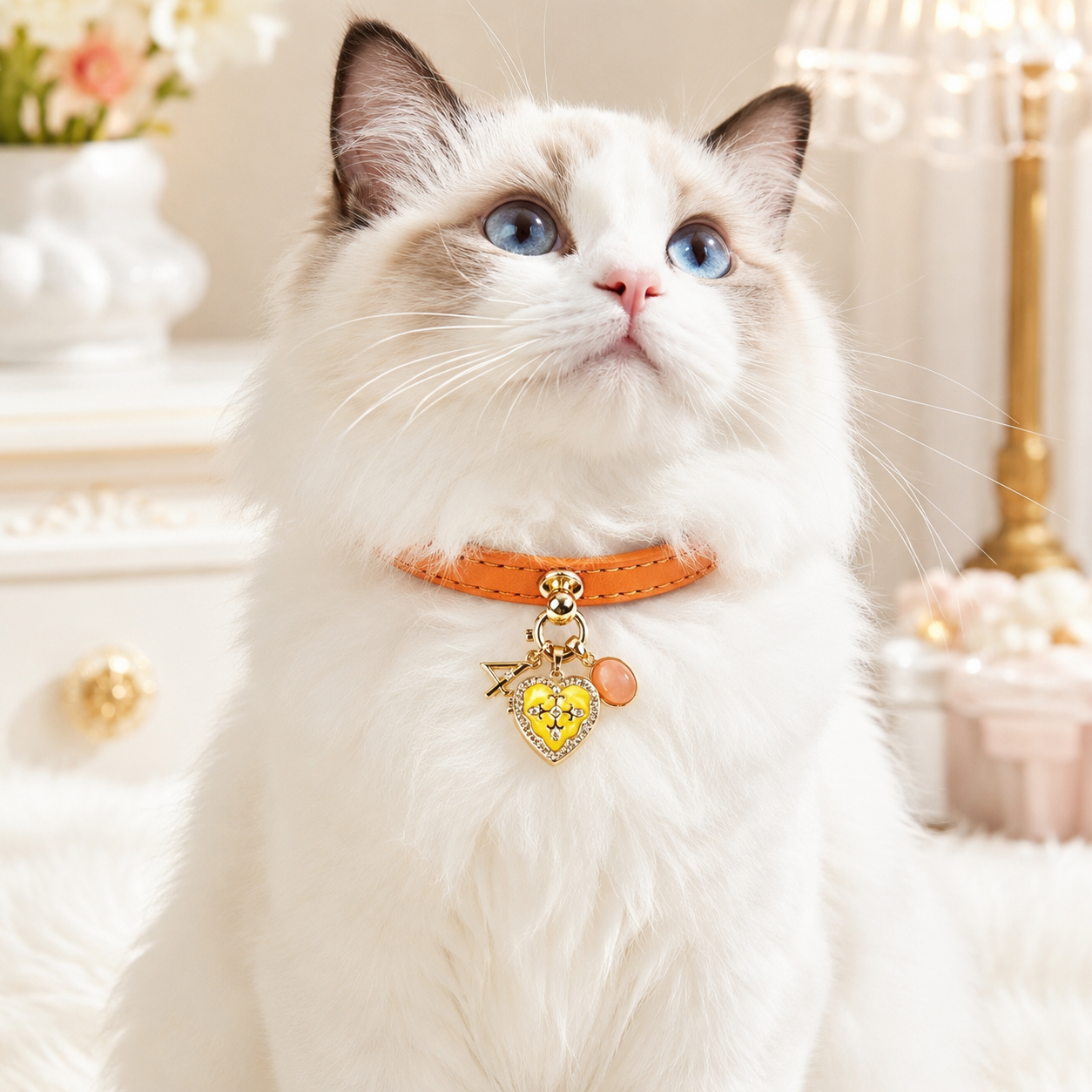 April Orange Moonstone Pet Collar & Matching Necklace