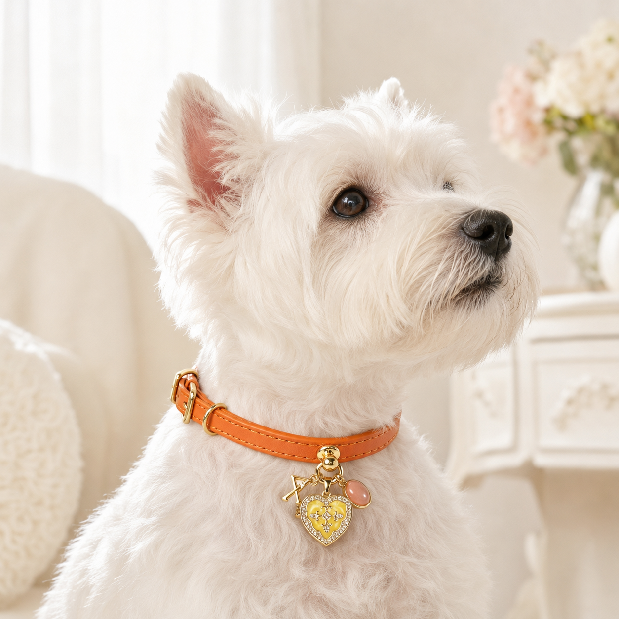 April Orange Moonstone Pet Collar & Matching Necklace