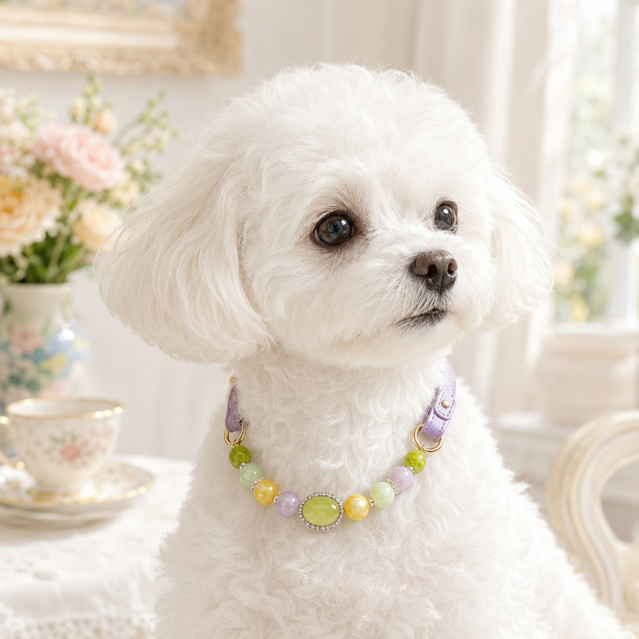 Monet Garden Gemstone Pet Collar & Matching Bracelet