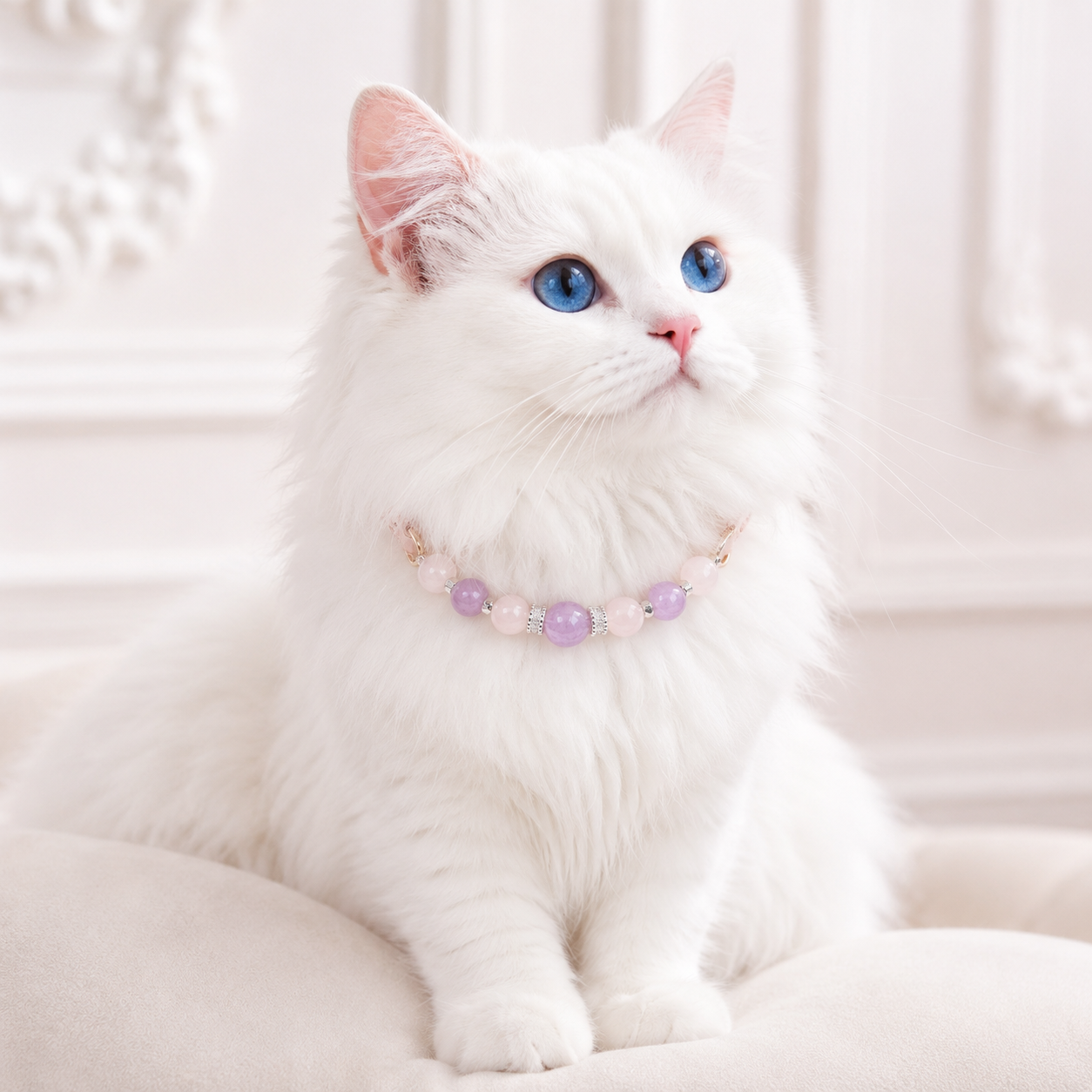 Pink Heart Amethyst & Rose Quartz Pet Collar & Matching Bracelet