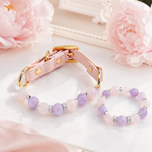 Pink Heart Amethyst & Rose Quartz Pet Collar & Matching Bracelet