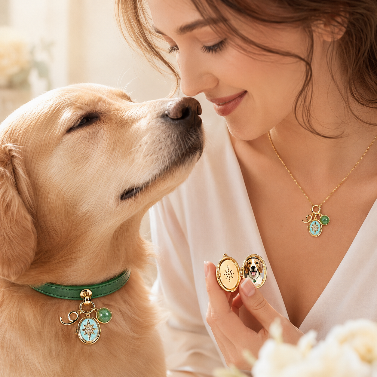 September Green Strawberry Quartz Pet Collar & Matching Necklace