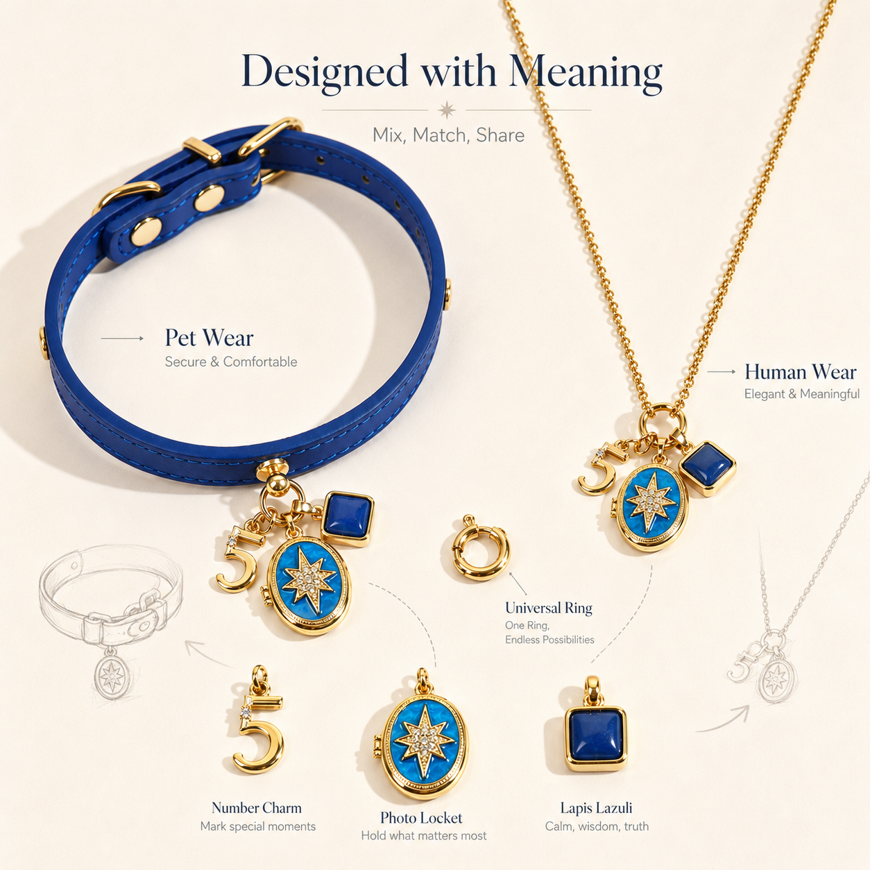 May Lapis Lazuli Pet Collar & Matching Necklace