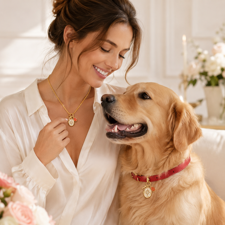January Red Agate Pet Collar & Matching Necklace