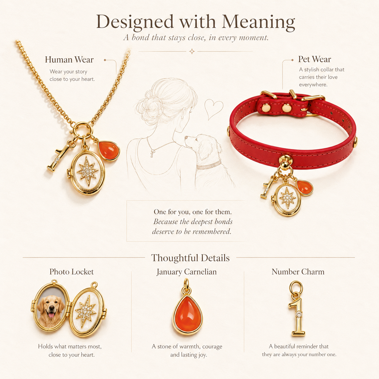 January Red Agate Pet Collar & Matching Necklace