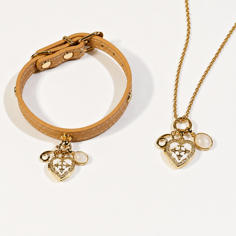 June White Crystal Pet Collar & Matching Necklace