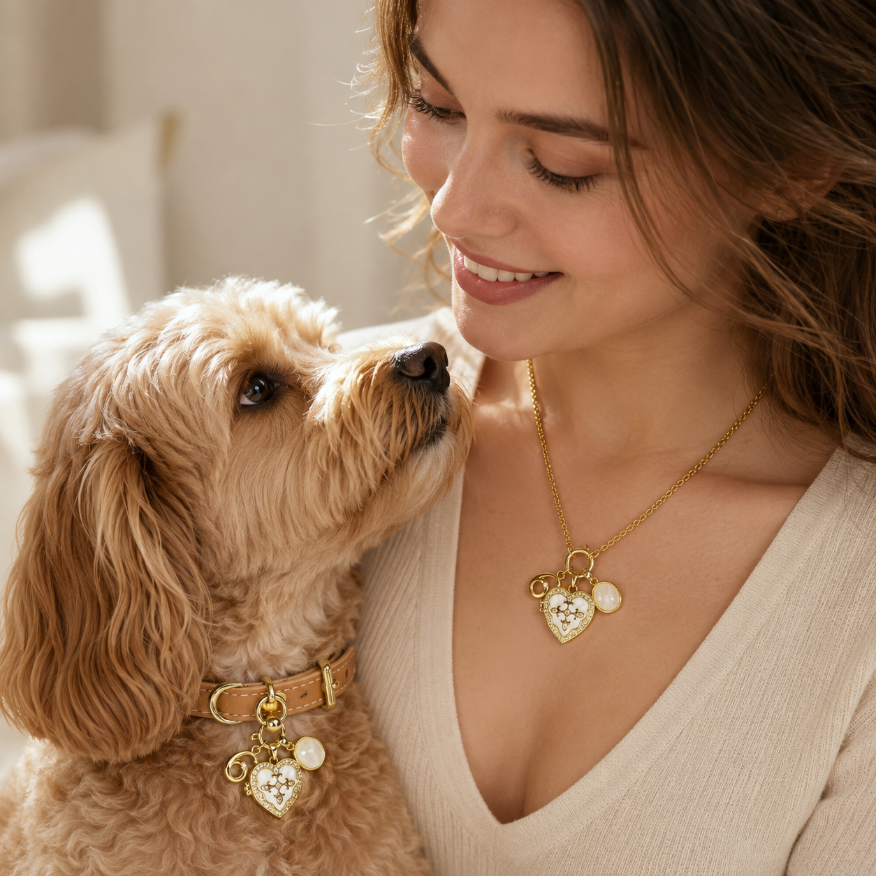 June White Crystal Pet Collar & Matching Necklace