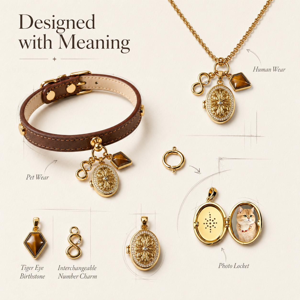August Tiger’s Eye Pet Collar & Matching Necklace