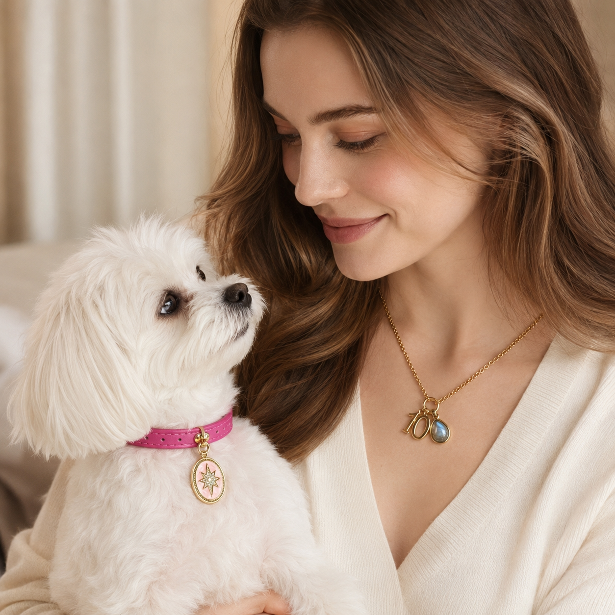 October Grey Moonstone Pet Collar & Matching Necklace