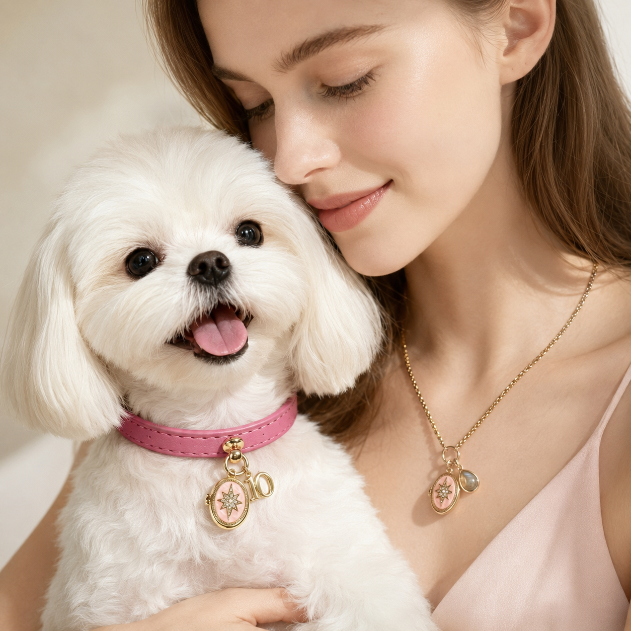 October Grey Moonstone Pet Collar & Matching Necklace