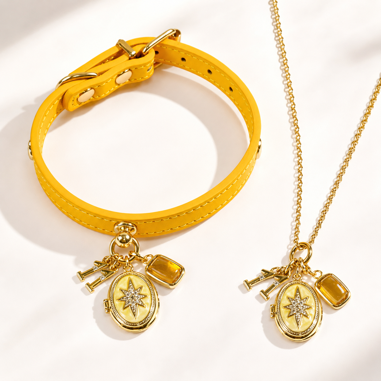 November Citrine Pet Collar & Matching Necklace