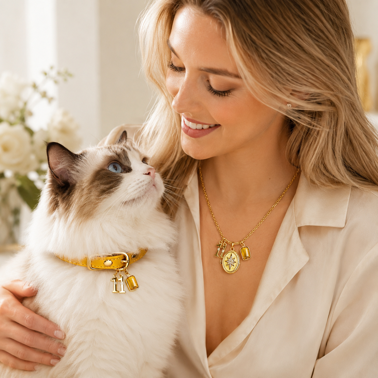 November Citrine Pet Collar & Matching Necklace