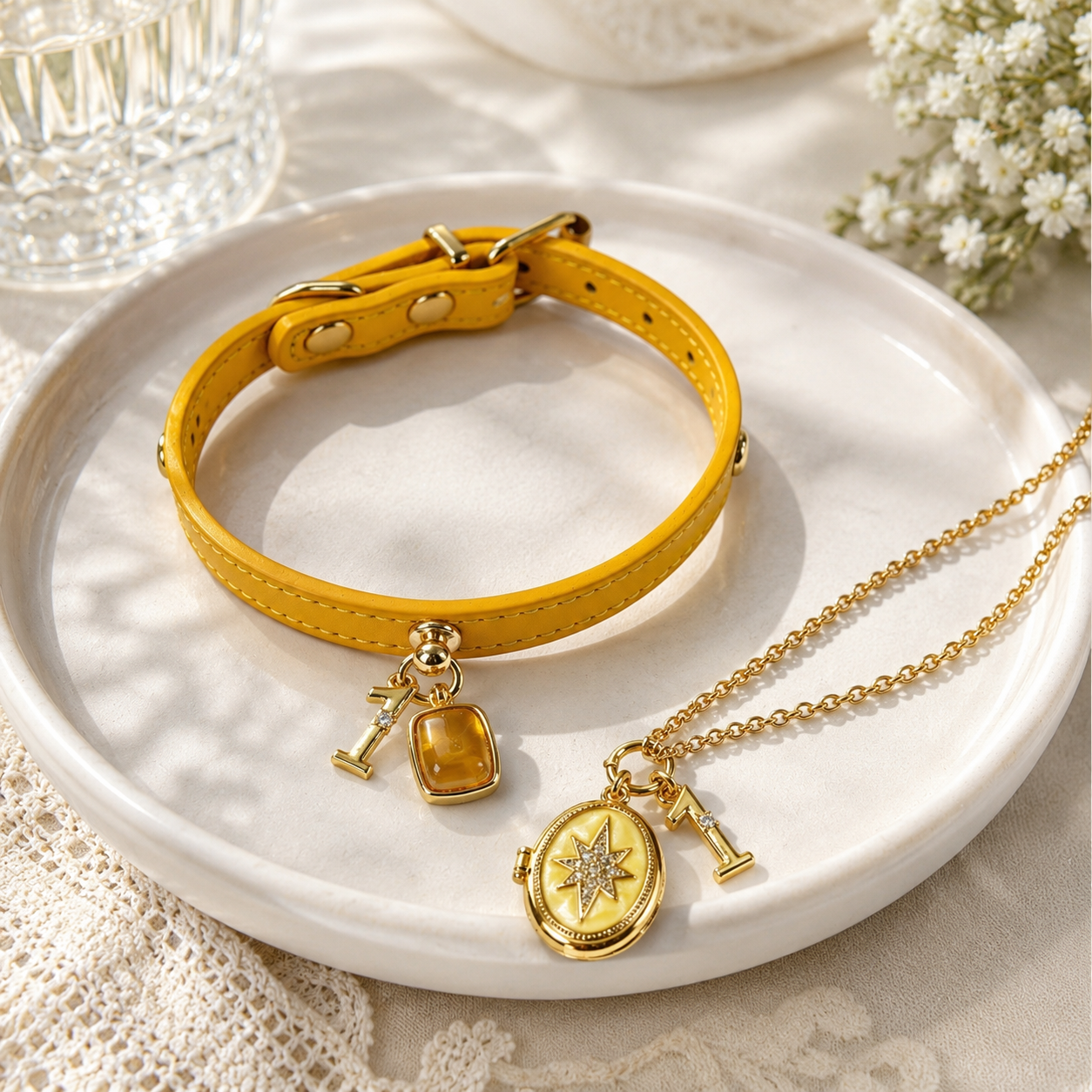 November Citrine Pet Collar & Matching Necklace