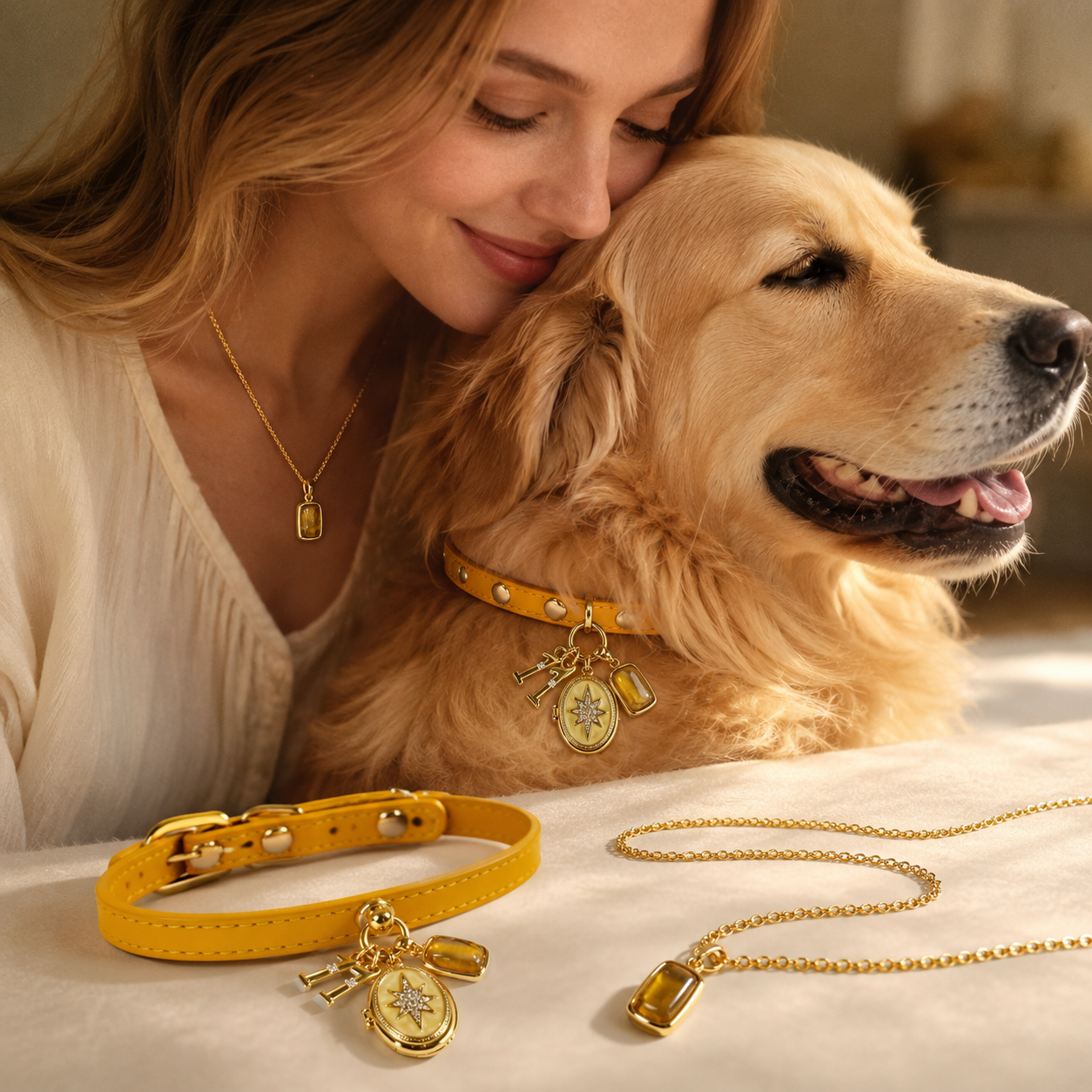 November Citrine Pet Collar & Matching Necklace