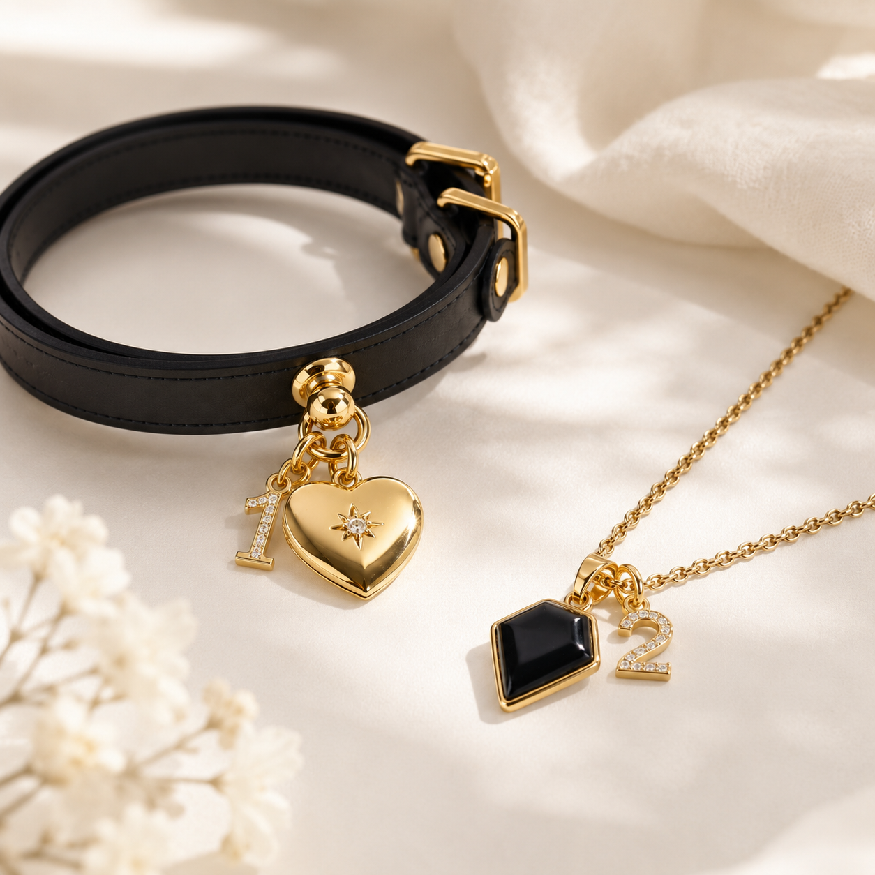 December Obsidian Pet Collar & Necklace Set
