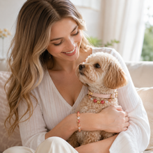 Milk Tea Rose Gemstone Pet Collar & Matching Bracelet