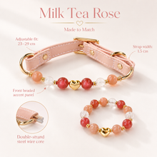 Milk Tea Rose Gemstone Pet Collar & Matching Bracelet