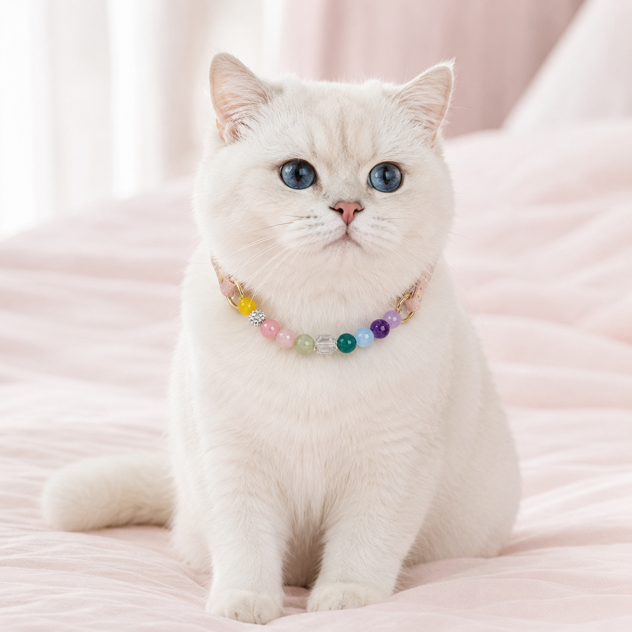 Rainbow Gemstone Pet Collar & Matching Bracelet