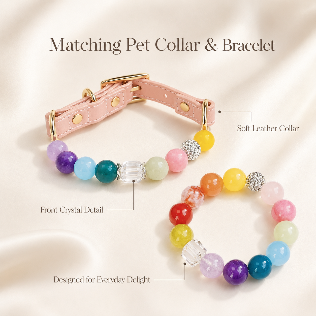 Rainbow Gemstone Pet Collar & Matching Bracelet