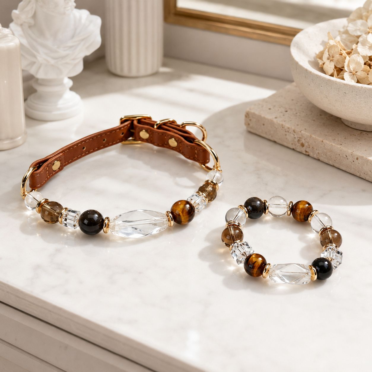 Tiger’s Eye Pet Collar & Matching Bracelet