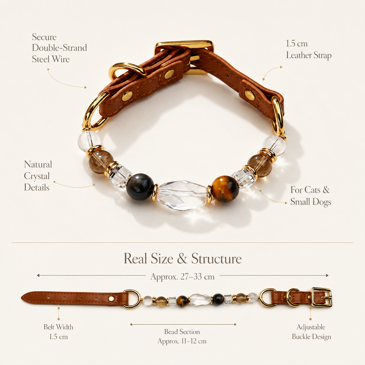 Tiger’s Eye Pet Collar & Matching Bracelet