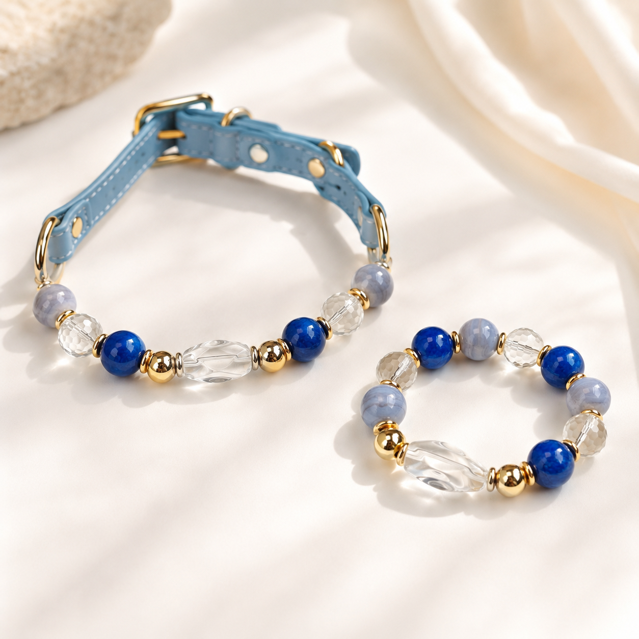 Blue Isle Lapis Lazuli Pet Collar & Matching Bracelet