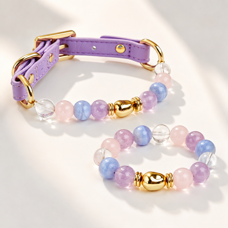 Lavender Amethyst Pet Collar & Matching Bracelet