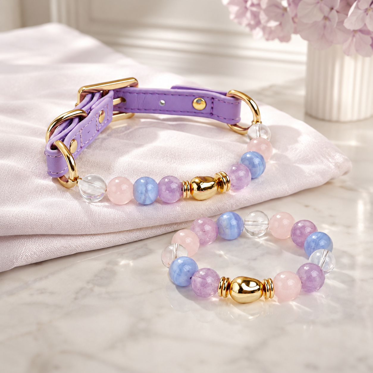 Lavender Amethyst Pet Collar & Matching Bracelet