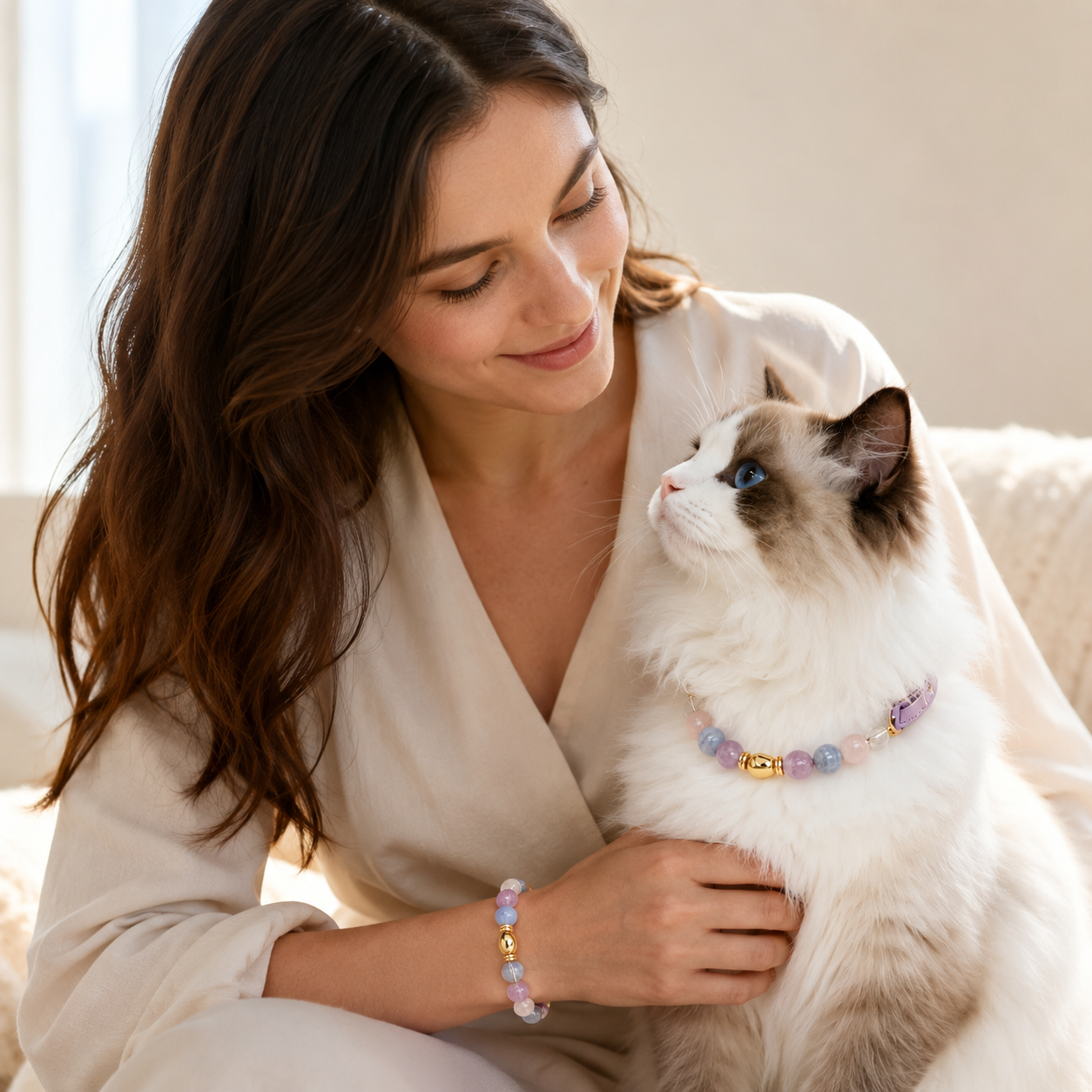 Lavender Amethyst Pet Collar & Matching Bracelet