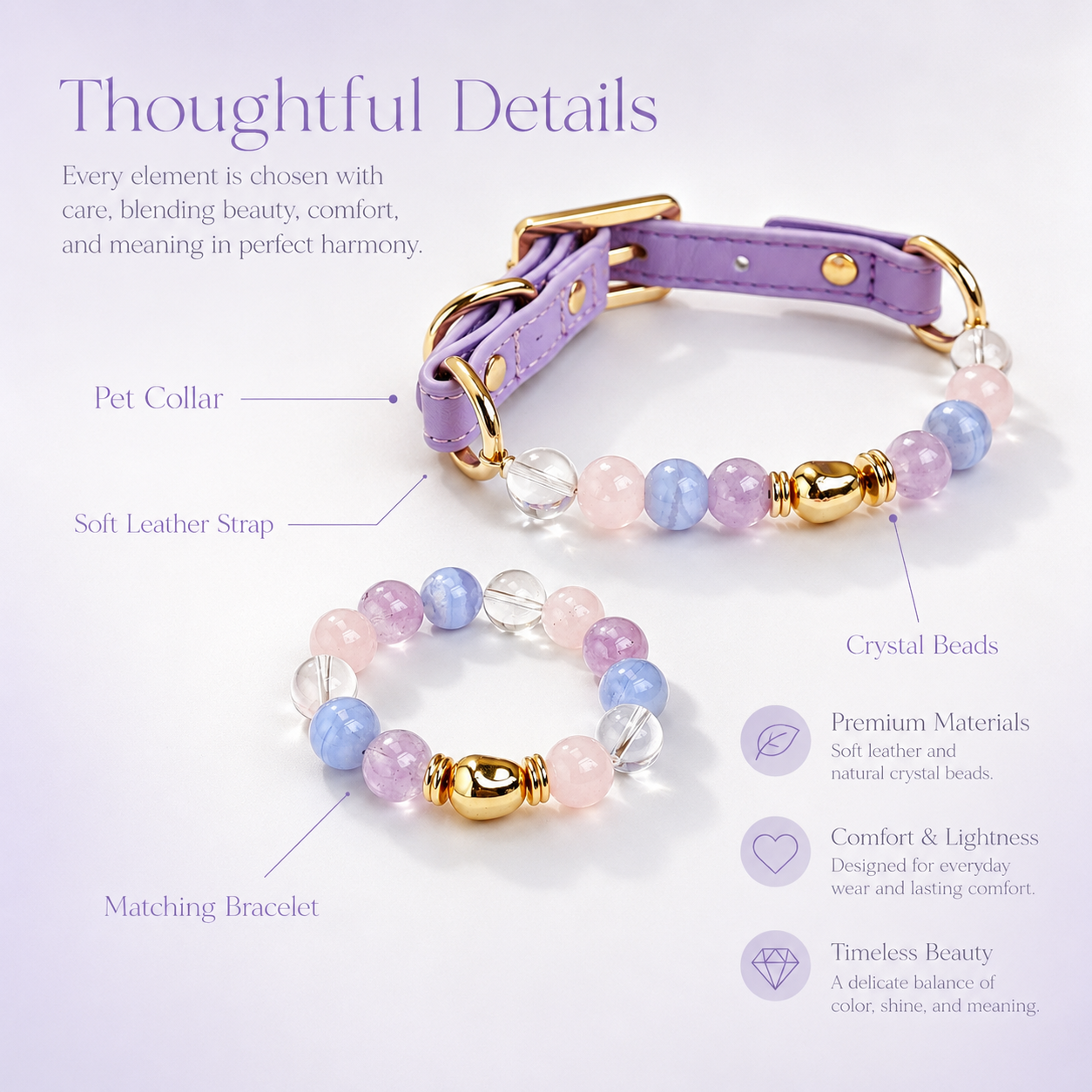 Lavender Amethyst Pet Collar & Matching Bracelet