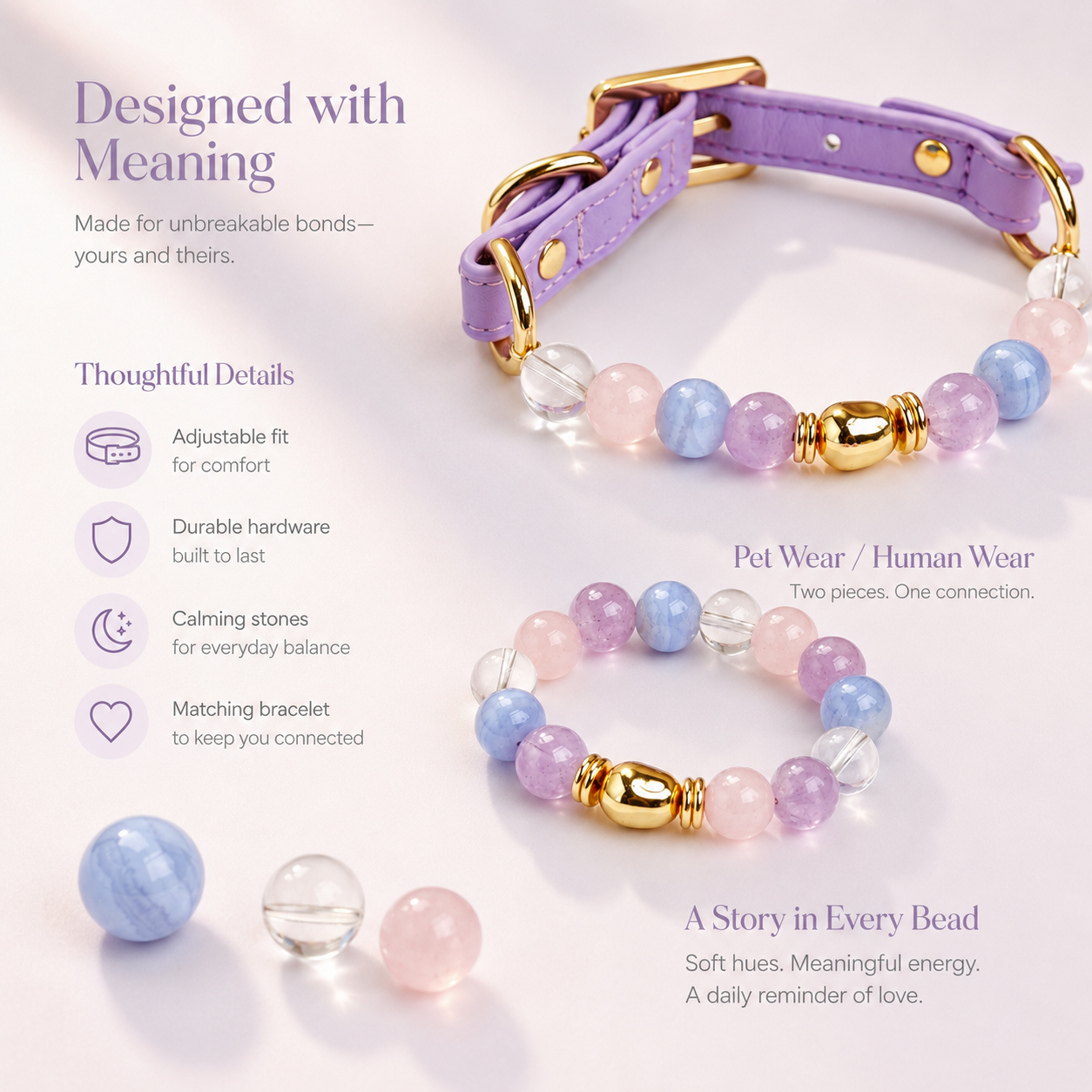 Lavender Amethyst Pet Collar & Matching Bracelet