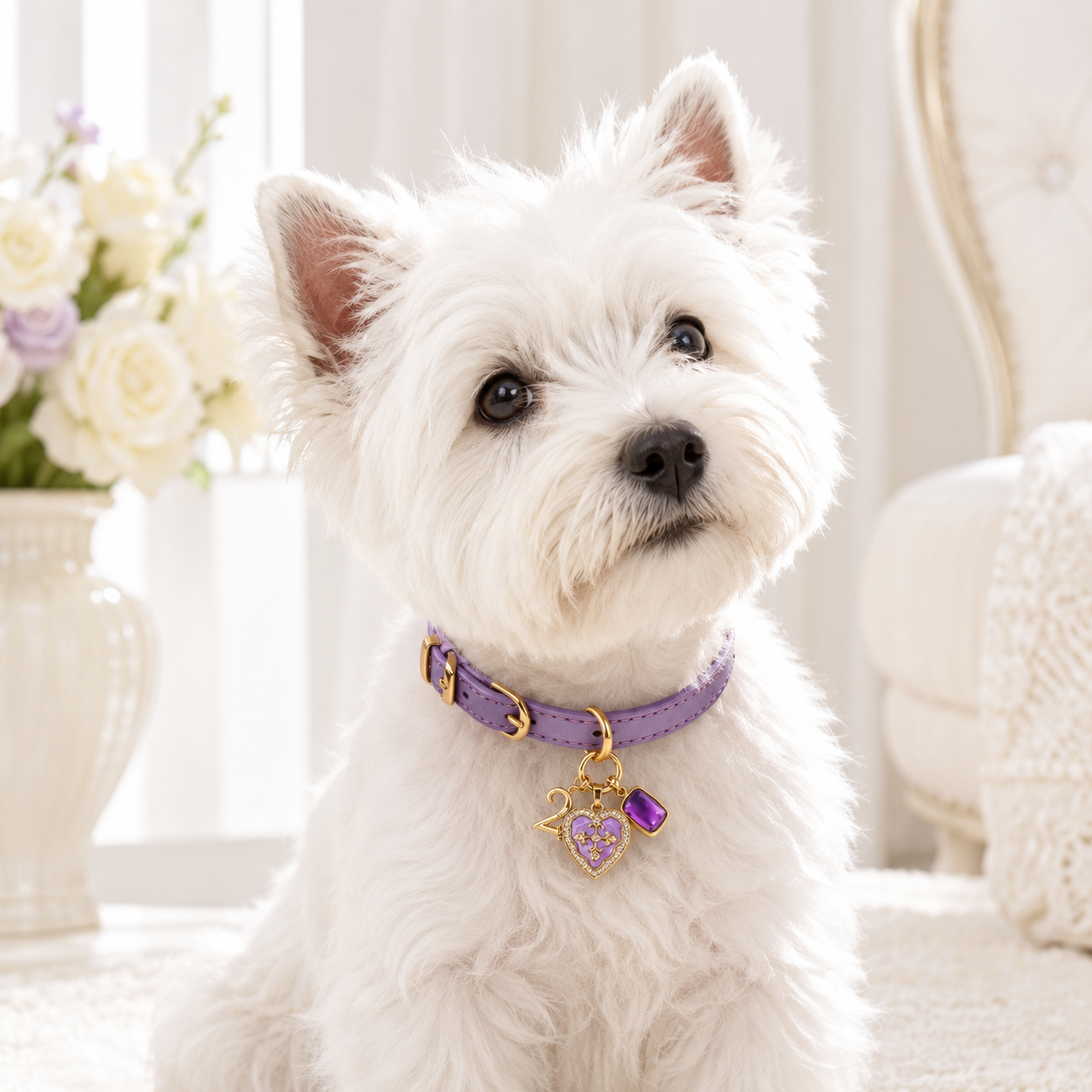 February Amethyst Pet Collar & Matching Necklace