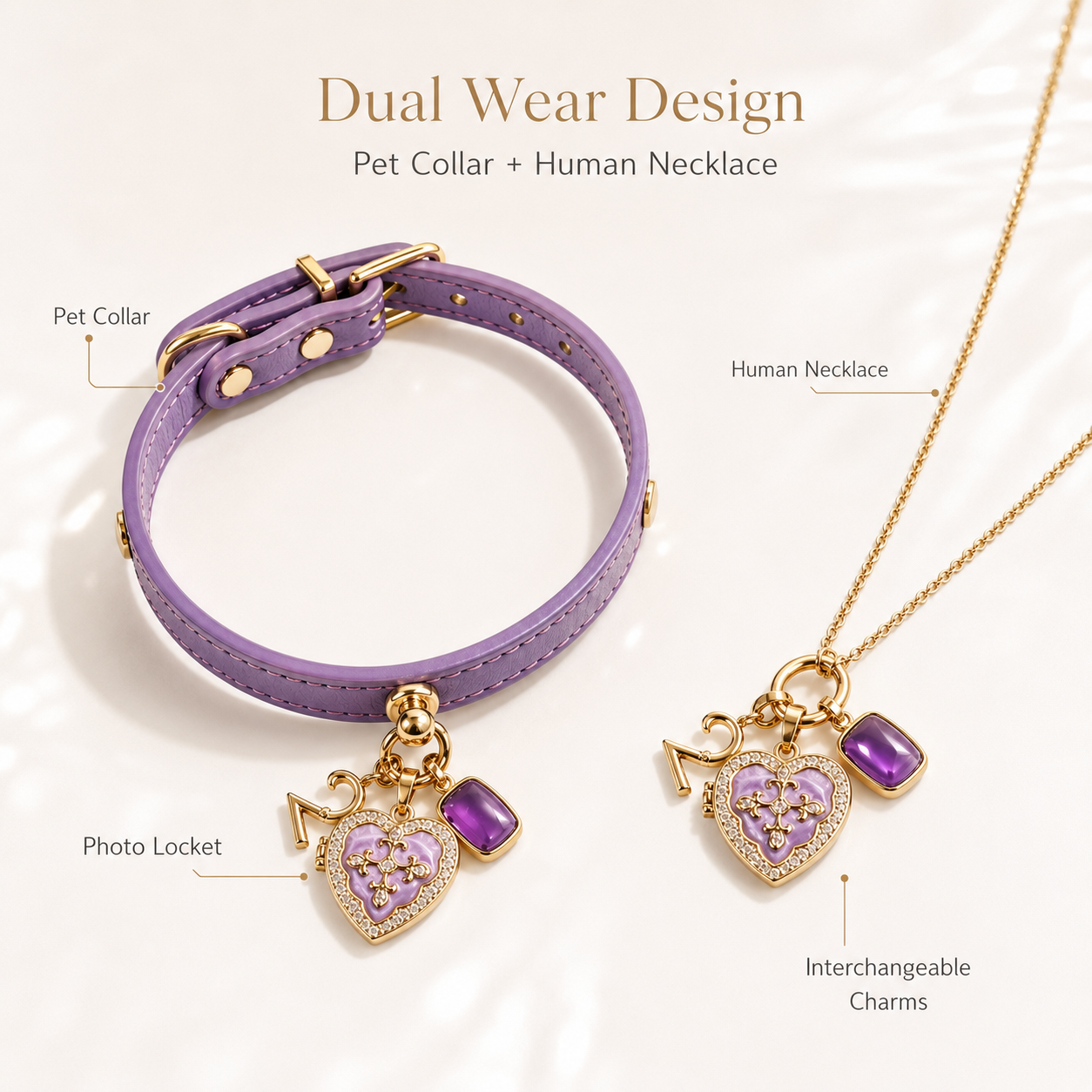 February Amethyst Pet Collar & Matching Necklace