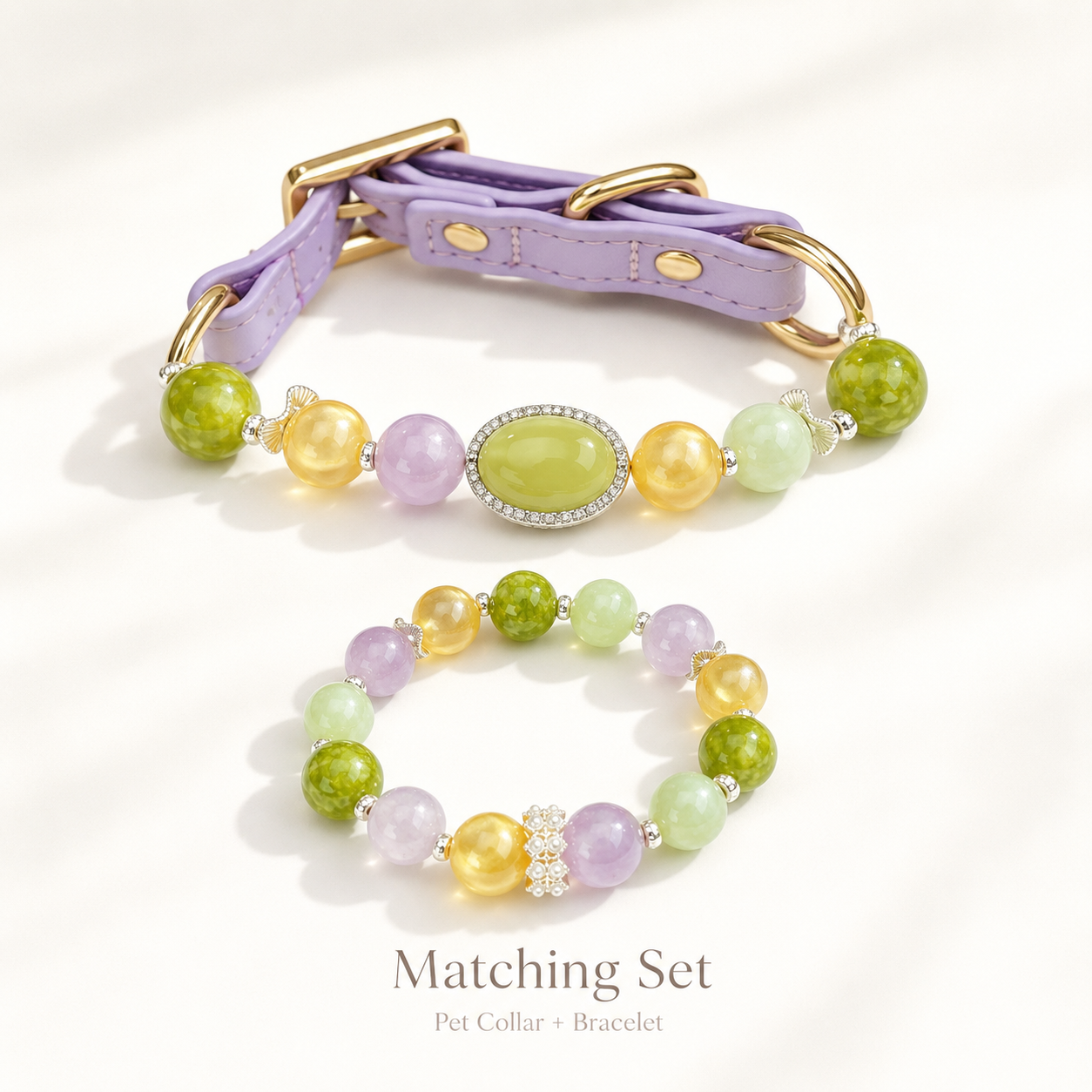 Monet Garden Gemstone Pet Collar & Matching Bracelet