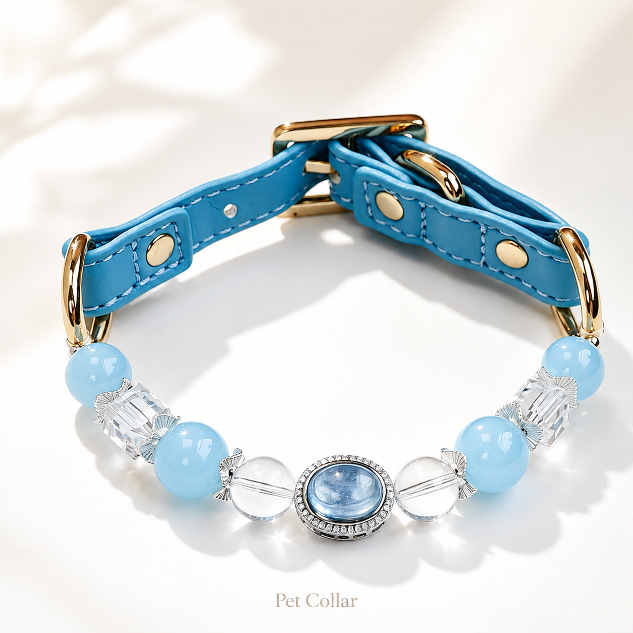 Ice Blue Aquamarine Pet Collar & Matching Bracelet