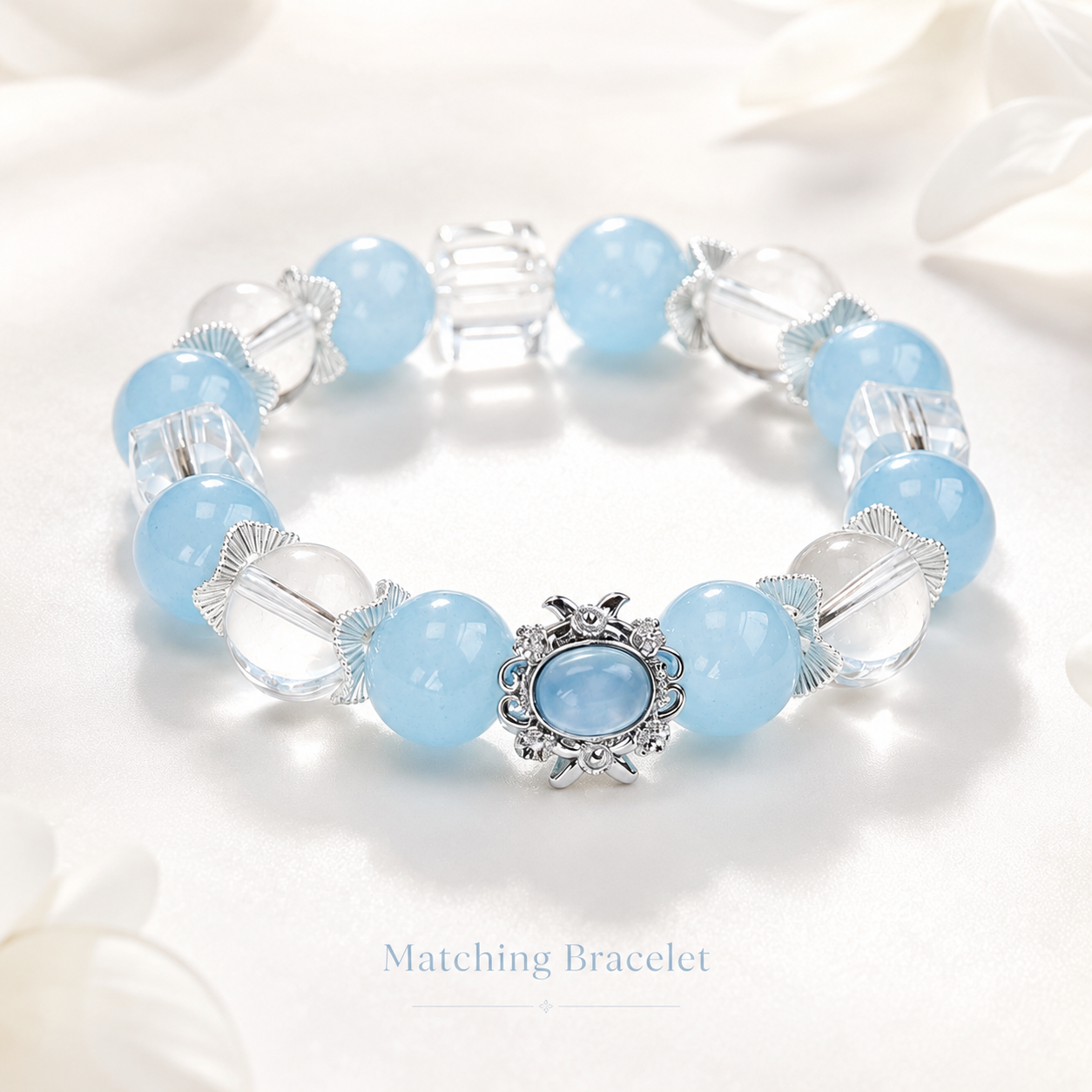 Ice Blue Aquamarine Pet Collar & Matching Bracelet