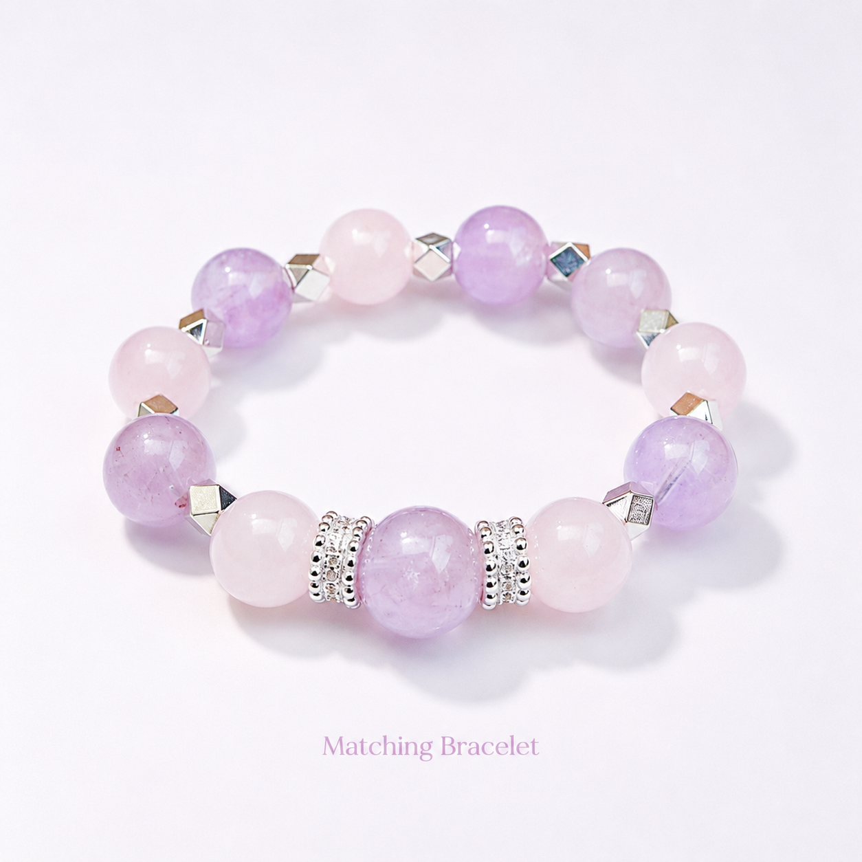 Pink Heart Amethyst & Rose Quartz Pet Collar & Matching Bracelet