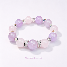 Pink Heart Amethyst & Rose Quartz Pet Collar & Matching Bracelet