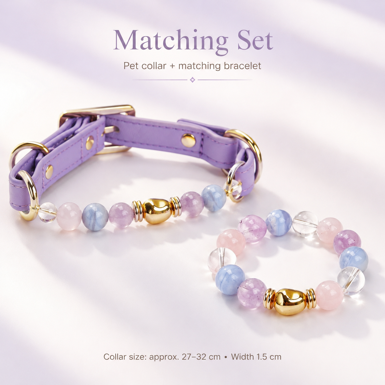 Lavender Amethyst Pet Collar & Matching Bracelet