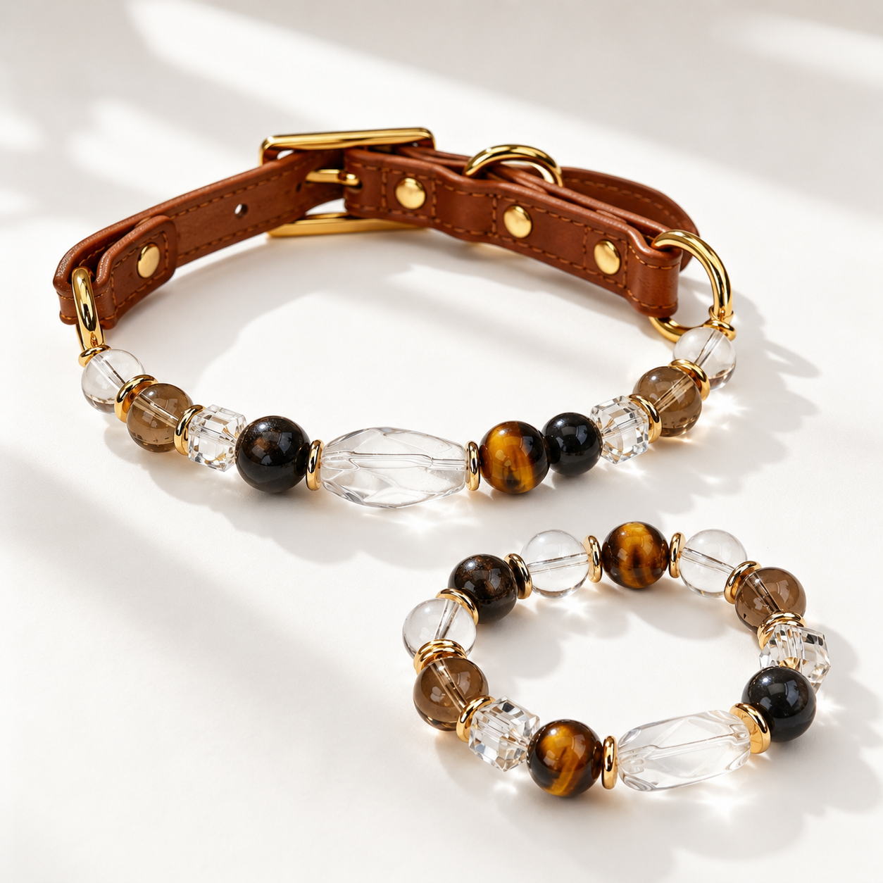 Tiger’s Eye Pet Collar & Matching Bracelet