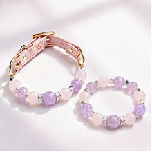 Pink Heart Amethyst & Rose Quartz Pet Collar & Matching Bracelet