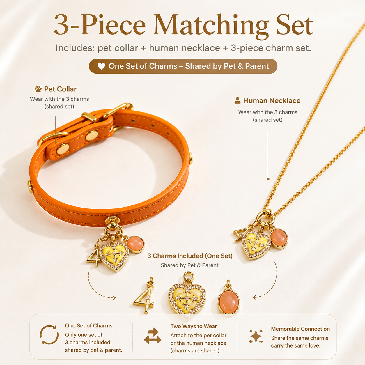 April Orange Moonstone Pet Collar & Matching Necklace